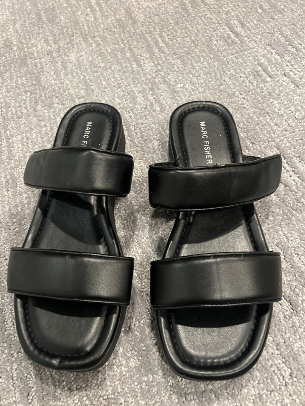 Marc Fisher Black Padded Double-Strap Slides